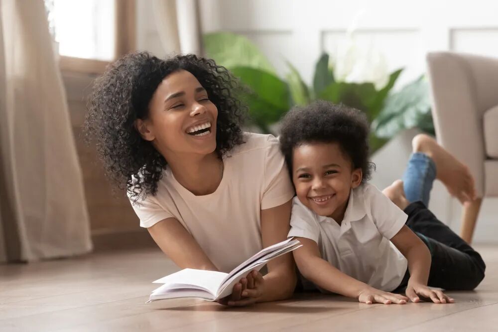 A family relaxing at home